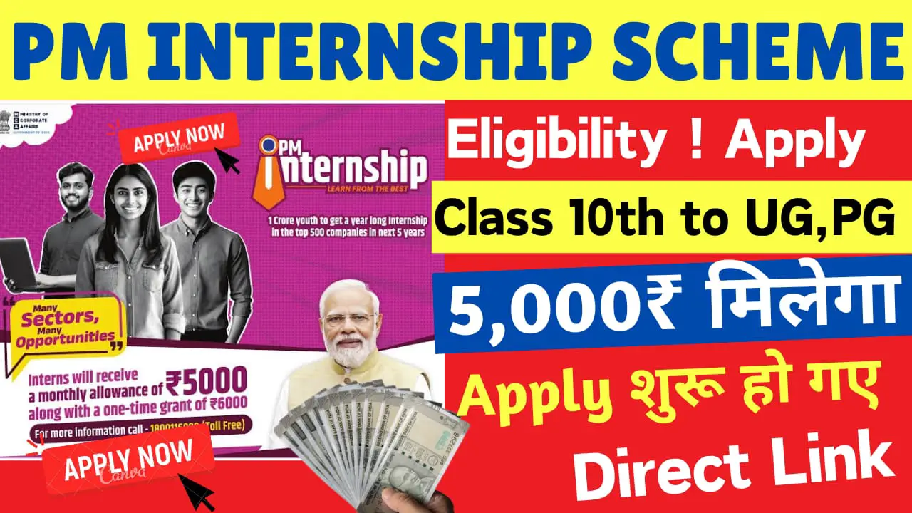 Launched : PM Internship Scheme 2024 Apply Online | 5000 Per Month Benifits Apply 10th Pass Students : Registration Open