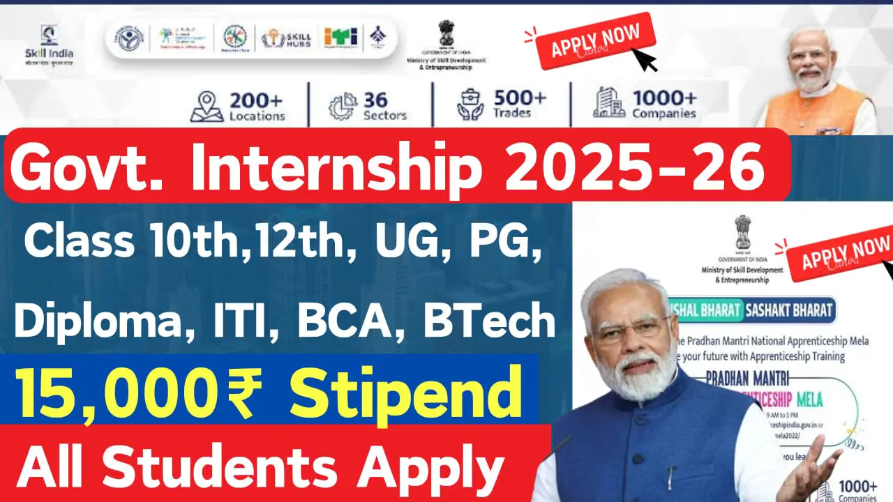 Govt. Apprenticeship Portal 2025-26 | Class 12th to UG, PG, Diploma | Stipend 15,000 Per Month | All students apply @https://www.apprenticeshipindia.gov.in/